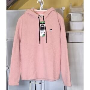 FILA Josephine Pink Sherpa Cropped Hooded Drawstring Pullover New with Tag XL